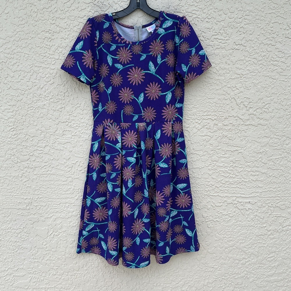 LuLaRoe Womens L Amelia Fit Flare Dress Multicolor Boho Mosaic Print Dress